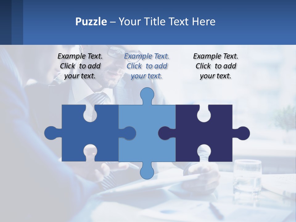 Two Men In Business Suits Sitting At A Table Looking At A Cell Phone PowerPoint Template