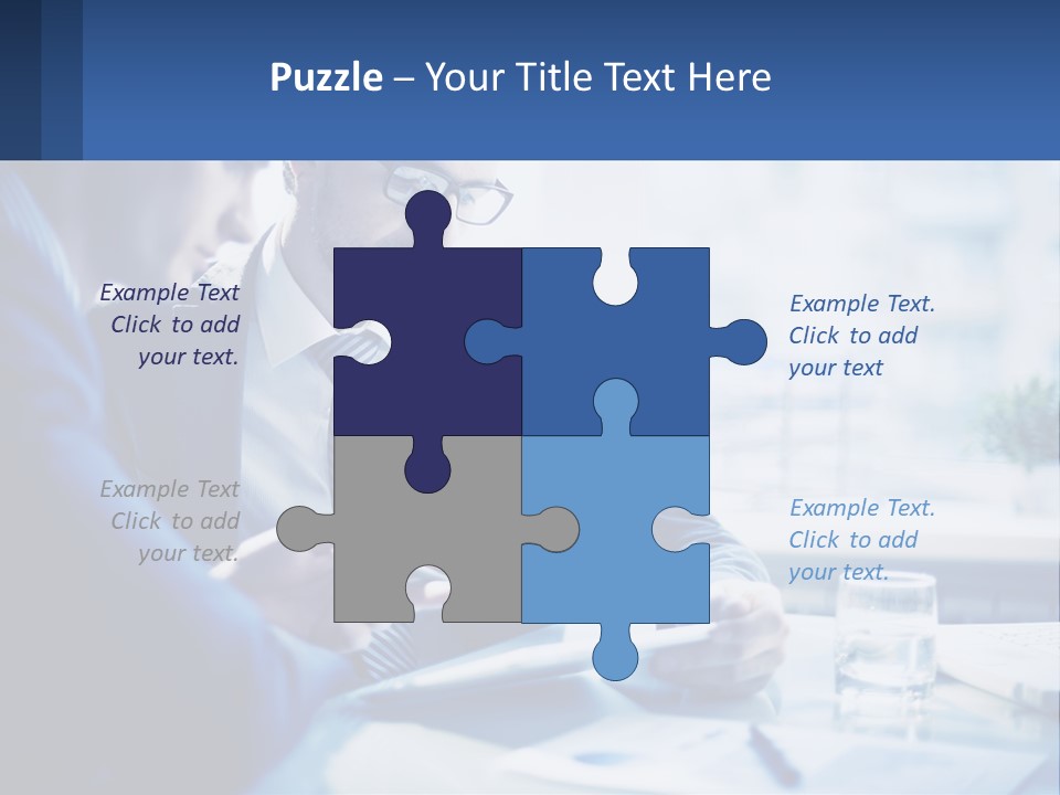 Two Men In Business Suits Sitting At A Table Looking At A Cell Phone PowerPoint Template