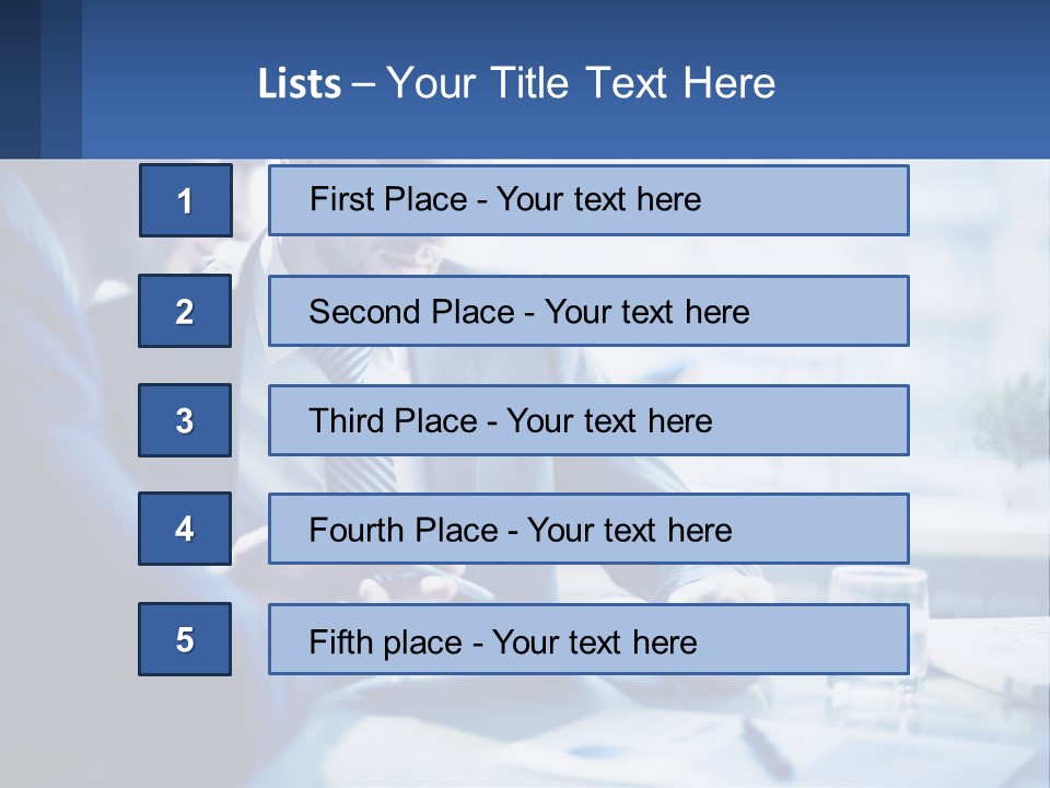 Two Men In Business Suits Sitting At A Table Looking At A Cell Phone PowerPoint Template