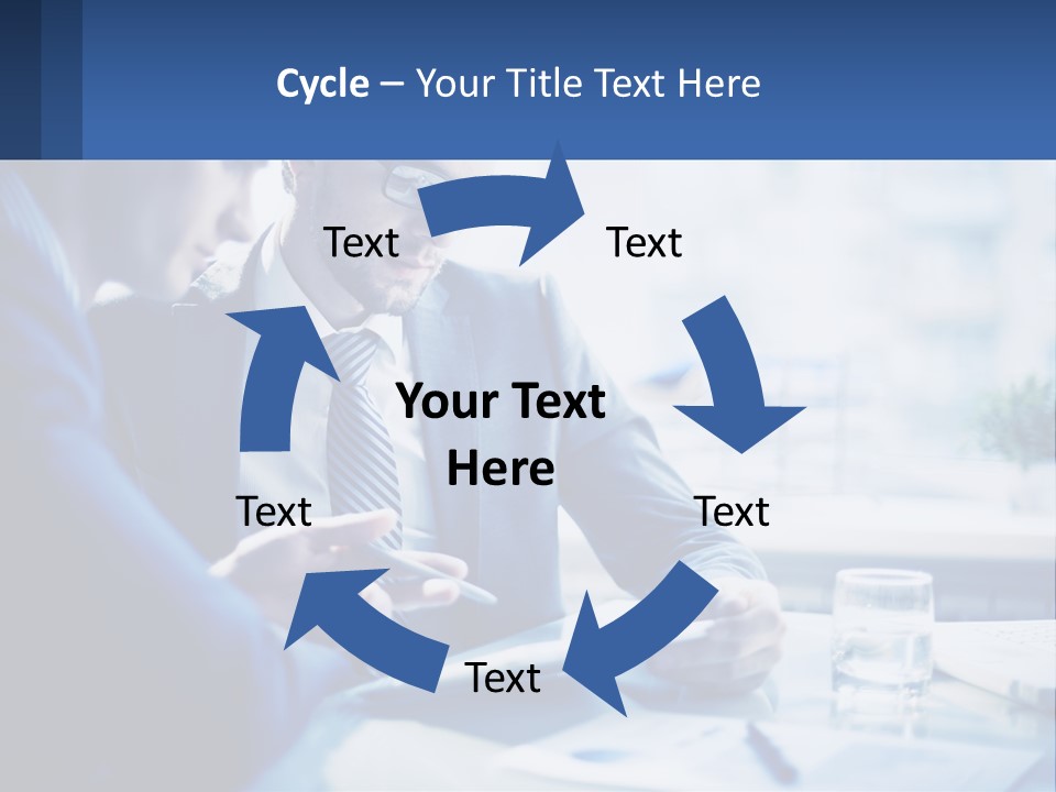 Two Men In Business Suits Sitting At A Table Looking At A Cell Phone PowerPoint Template