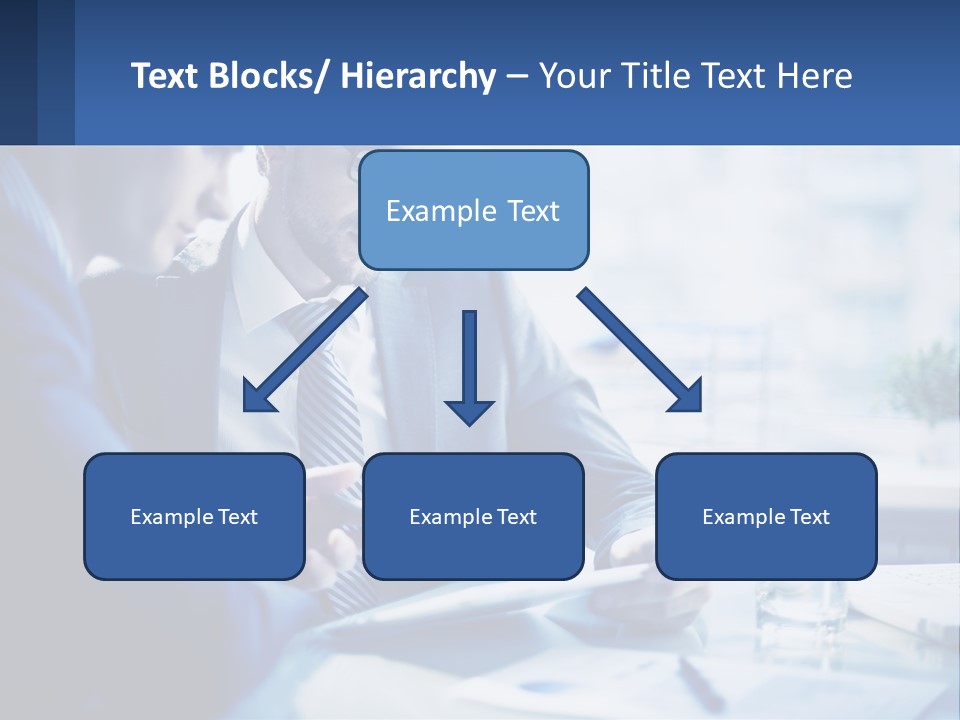 Two Men In Business Suits Sitting At A Table Looking At A Cell Phone PowerPoint Template