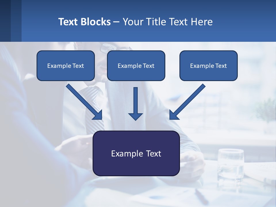 Two Men In Business Suits Sitting At A Table Looking At A Cell Phone PowerPoint Template