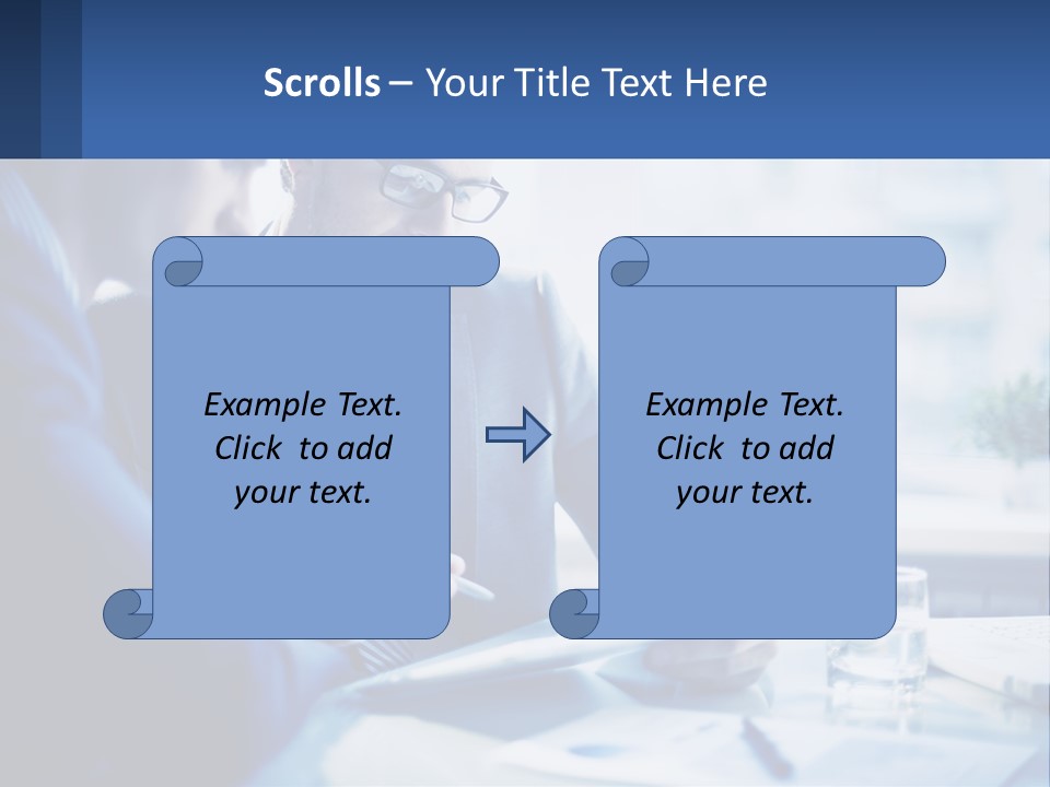 Two Men In Business Suits Sitting At A Table Looking At A Cell Phone PowerPoint Template