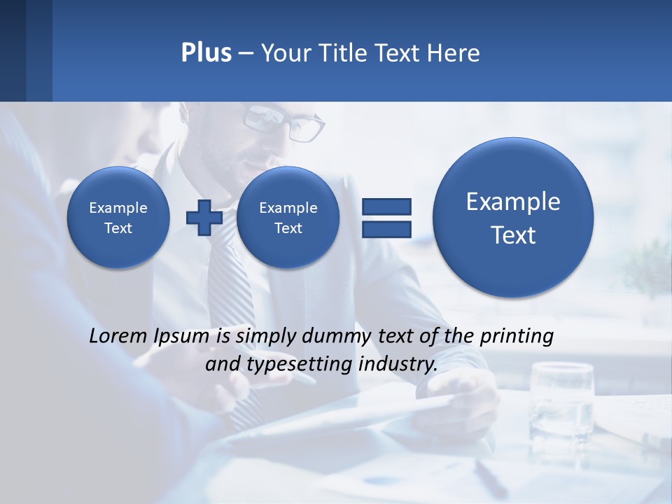 Two Men In Business Suits Sitting At A Table Looking At A Cell Phone PowerPoint Template