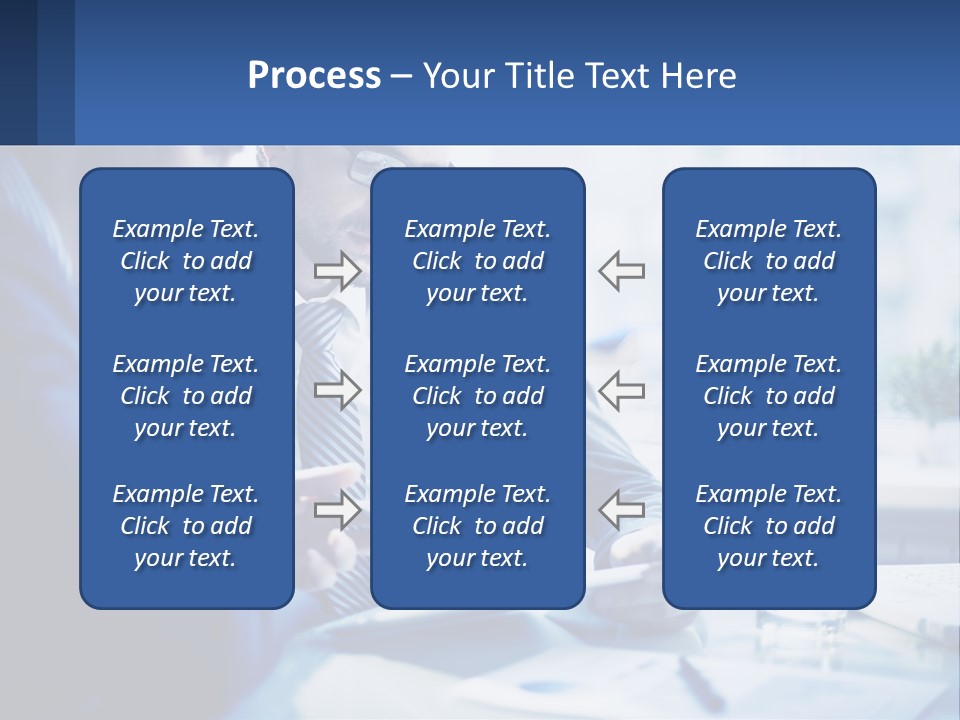 Two Men In Business Suits Sitting At A Table Looking At A Cell Phone PowerPoint Template