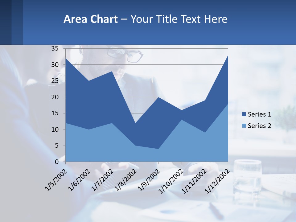 Two Men In Business Suits Sitting At A Table Looking At A Cell Phone PowerPoint Template