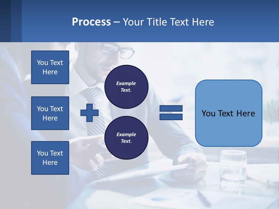 Two Men In Business Suits Sitting At A Table Looking At A Cell Phone PowerPoint Template