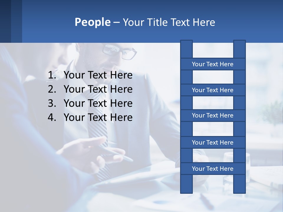 Two Men In Business Suits Sitting At A Table Looking At A Cell Phone PowerPoint Template