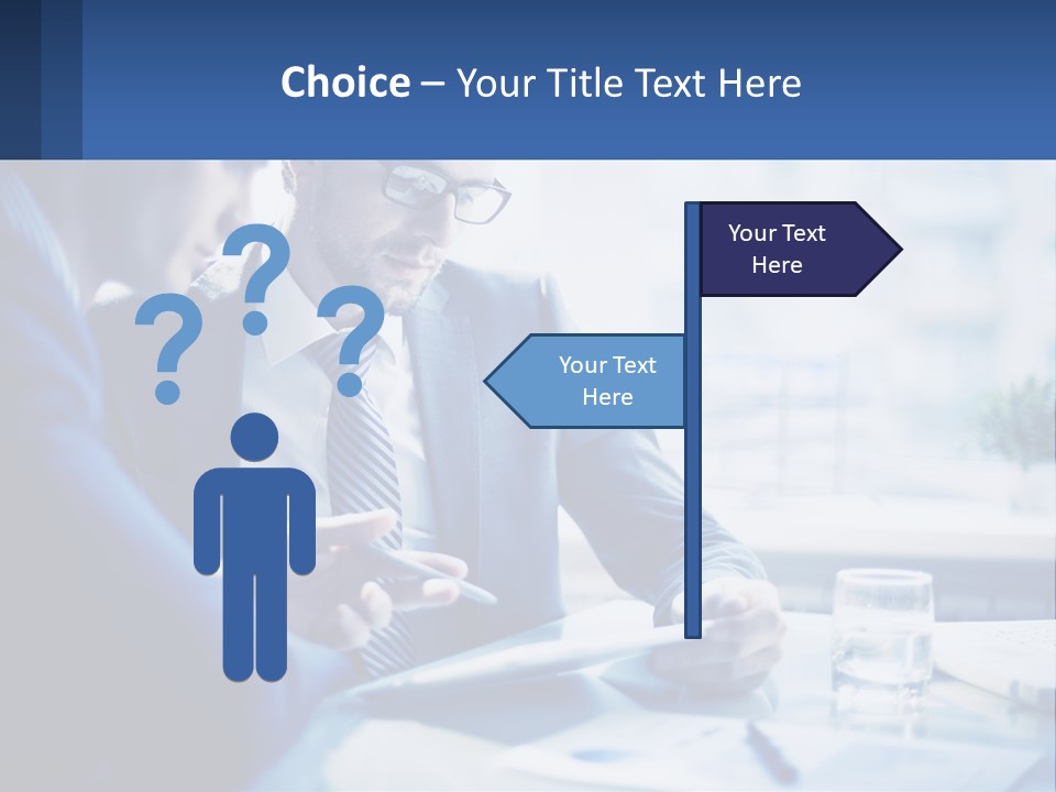 Two Men In Business Suits Sitting At A Table Looking At A Cell Phone PowerPoint Template