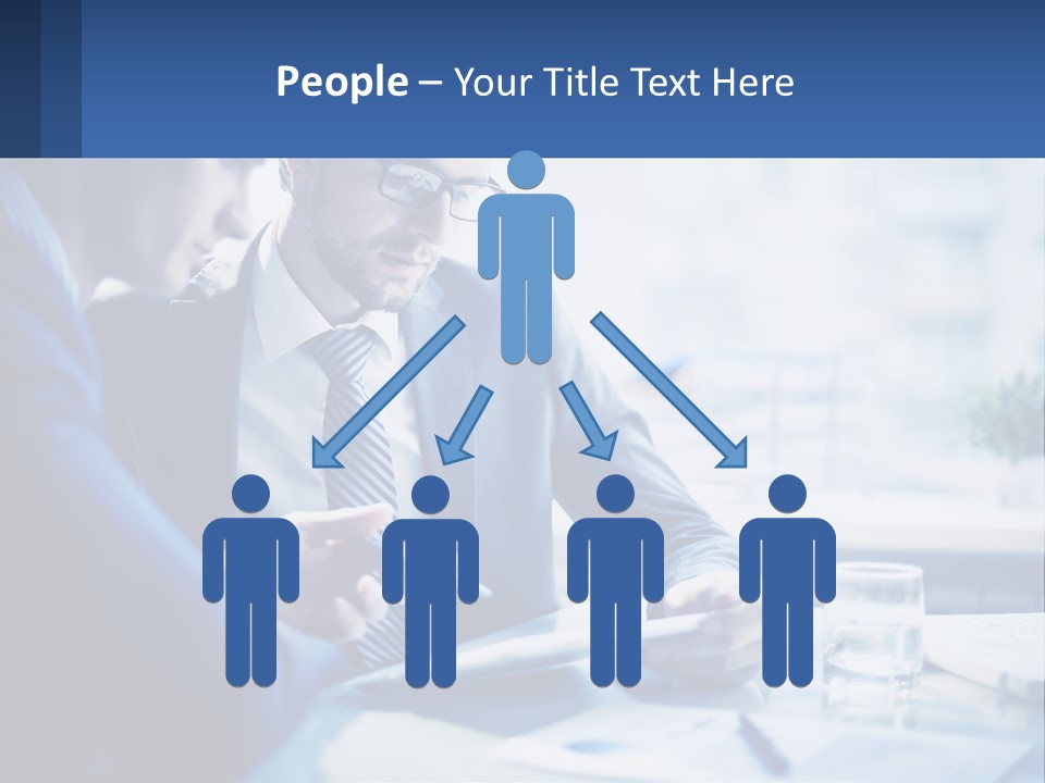 Two Men In Business Suits Sitting At A Table Looking At A Cell Phone PowerPoint Template