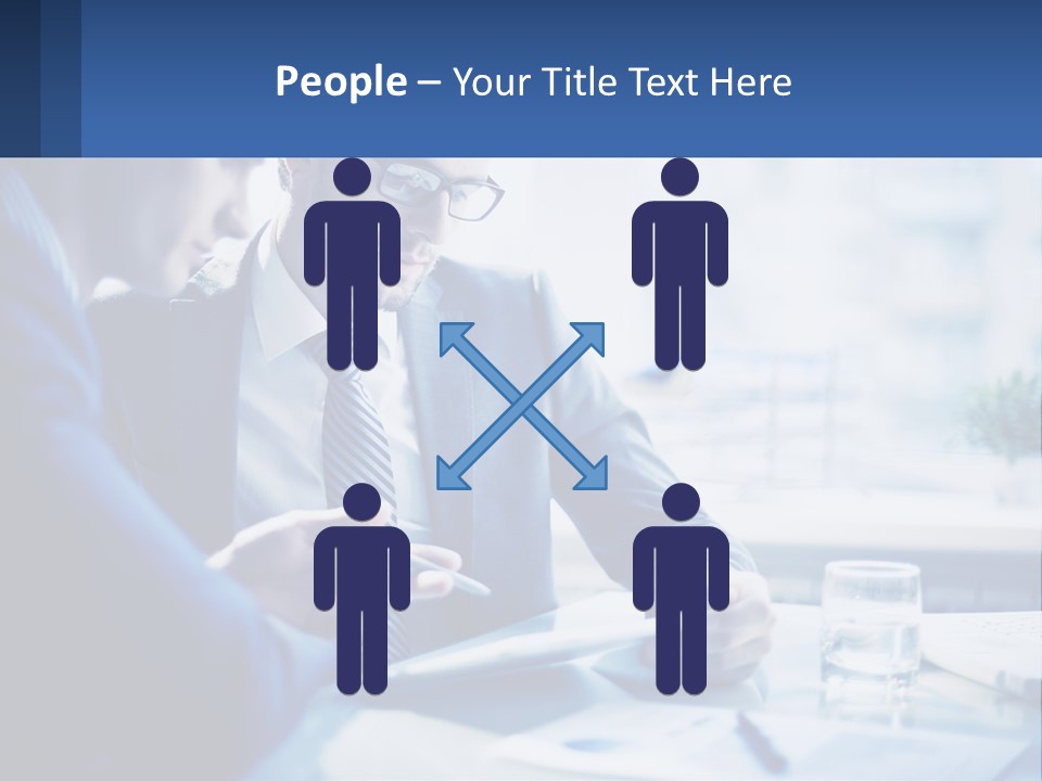 Two Men In Business Suits Sitting At A Table Looking At A Cell Phone PowerPoint Template