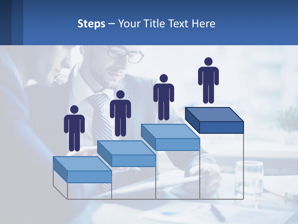 Two Men In Business Suits Sitting At A Table Looking At A Cell Phone PowerPoint Template
