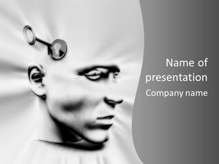 A Black And White Image Of A Man With Scissors In His Hair PowerPoint Template