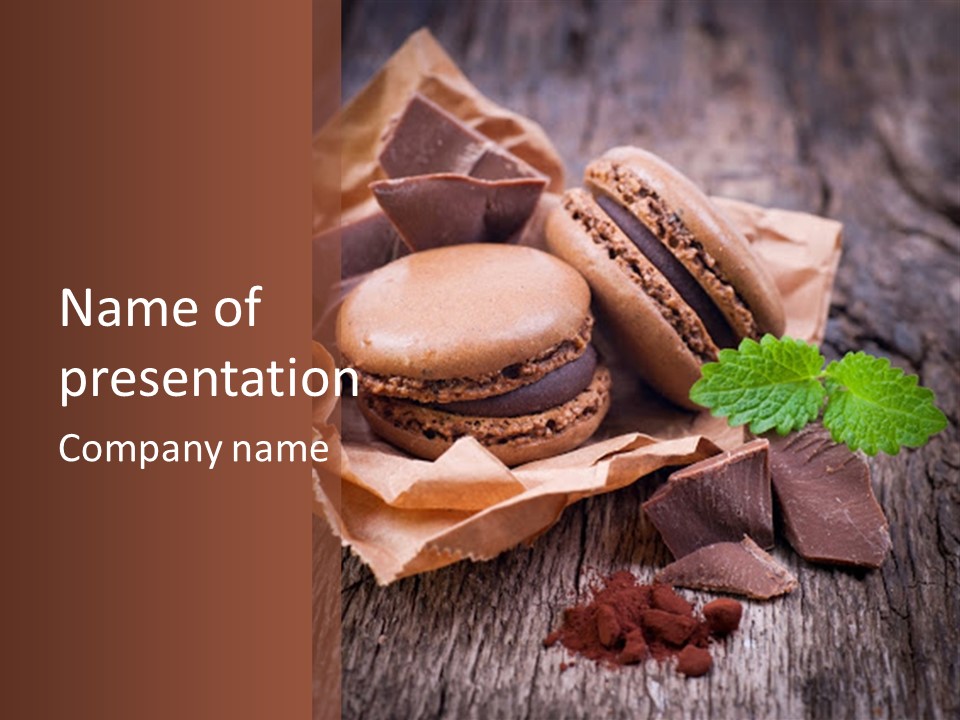 A Table Topped With Cookies And Chocolates On Top Of A Wooden Table PowerPoint Template