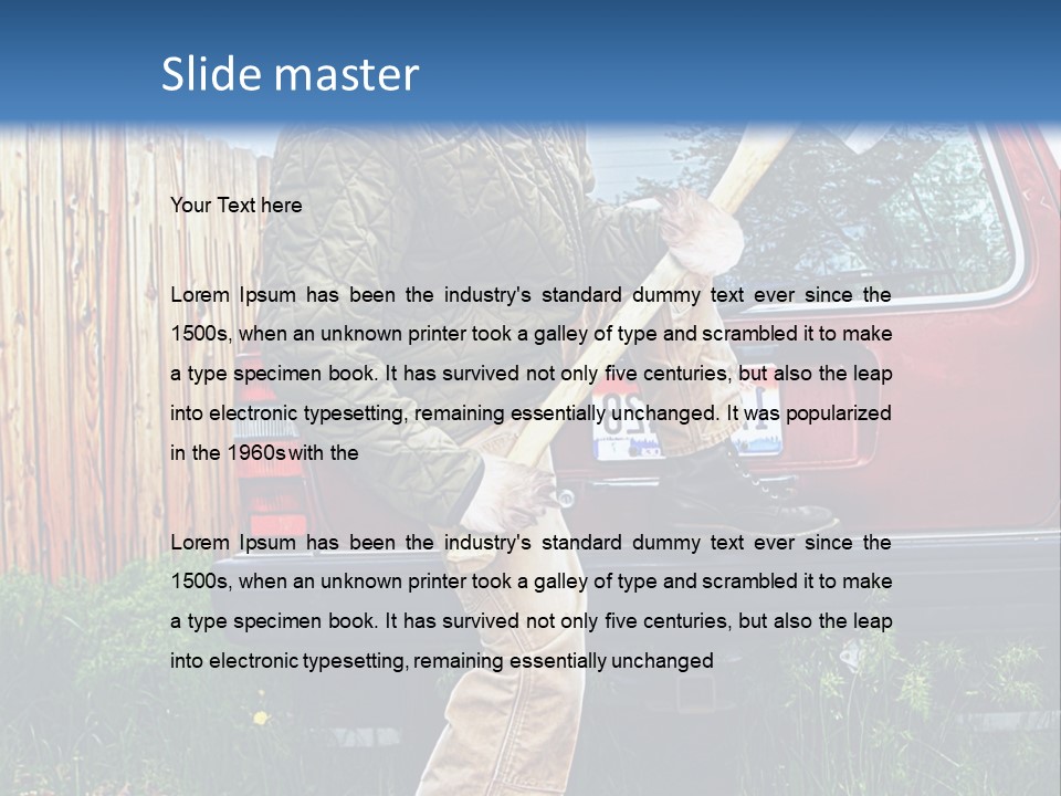 A Man Holding A Baseball Bat Sitting On The Back Of A Truck PowerPoint Template