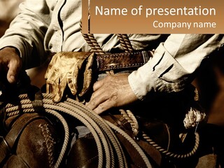 A Man Is Sitting On A Horse Holding A Rope PowerPoint Template