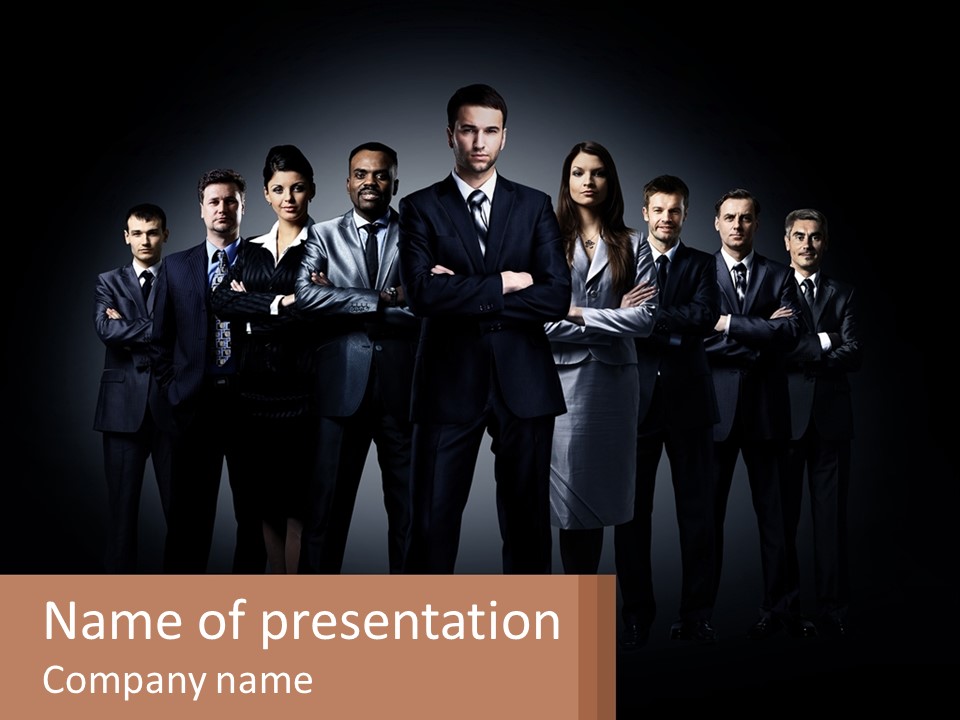 A Group Of Business People Standing In Front Of A Black Background PowerPoint Template