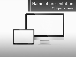 A Computer Monitor And A Laptop On A Table PowerPoint Template