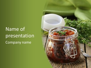 A Jar Filled With Food Sitting On Top Of A Wooden Table PowerPoint Template