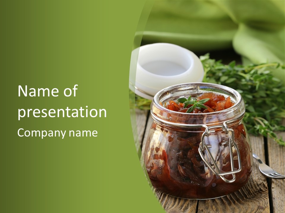 A Jar Filled With Food Sitting On Top Of A Wooden Table PowerPoint Template