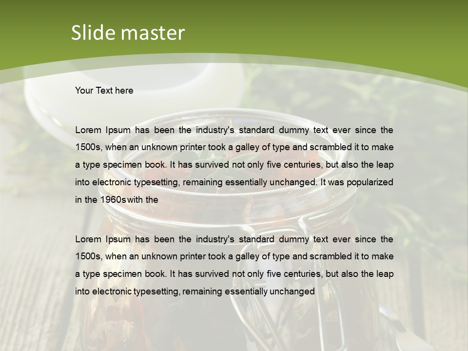 A Jar Filled With Food Sitting On Top Of A Wooden Table PowerPoint Template