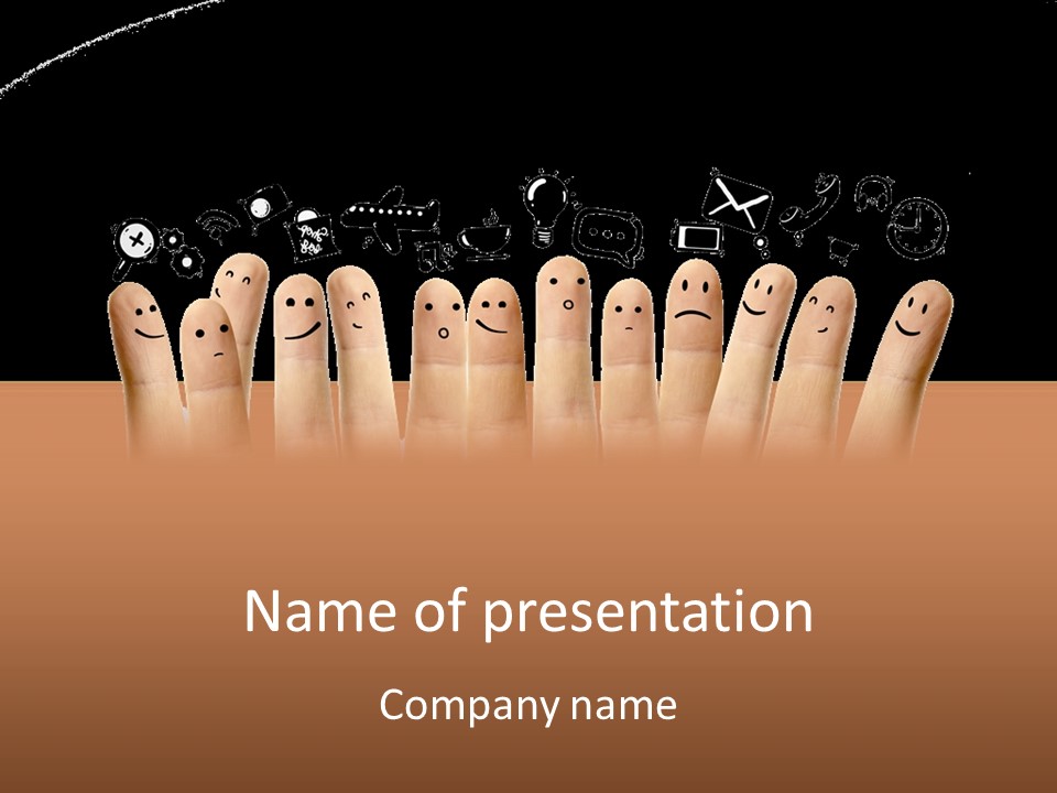 A Group Of Fingers With Faces Drawn On Them PowerPoint Template