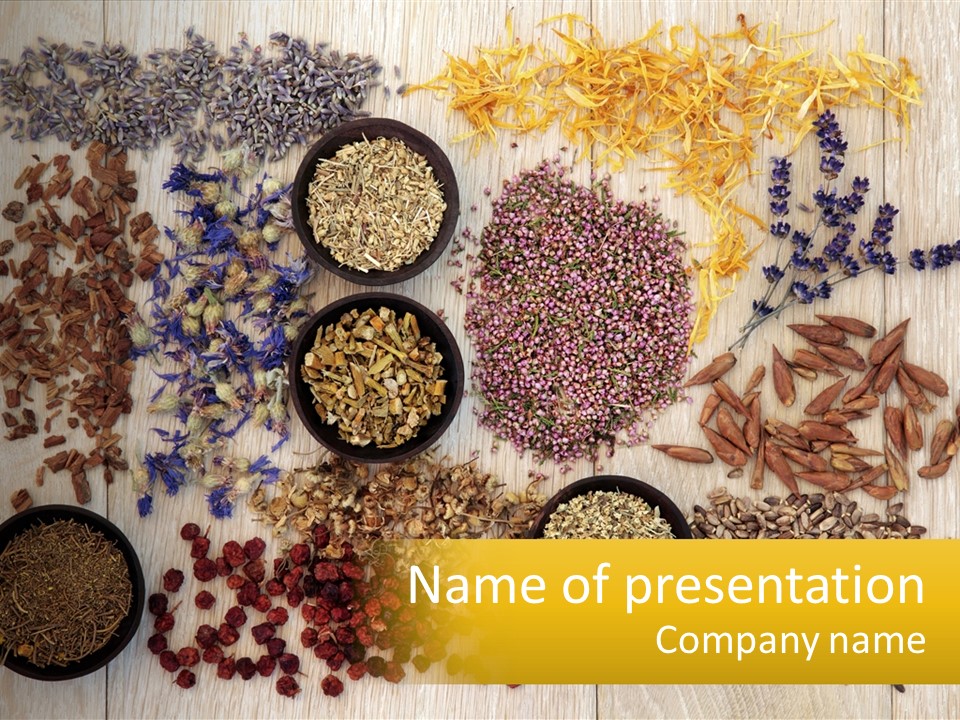 A Table Topped With Bowls Filled With Different Types Of Seeds PowerPoint Template