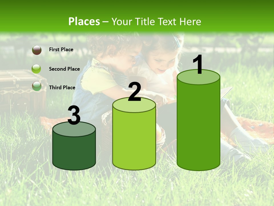 Two Children Reading A Book In The Grass PowerPoint Template