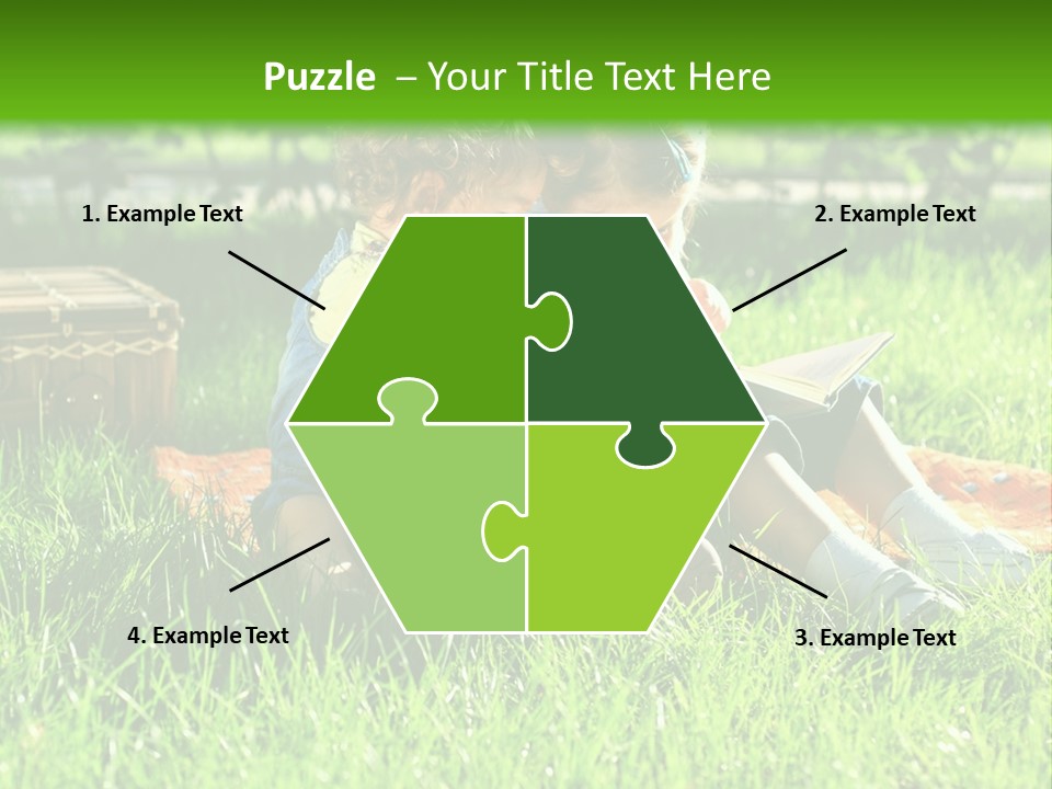 Two Children Reading A Book In The Grass PowerPoint Template