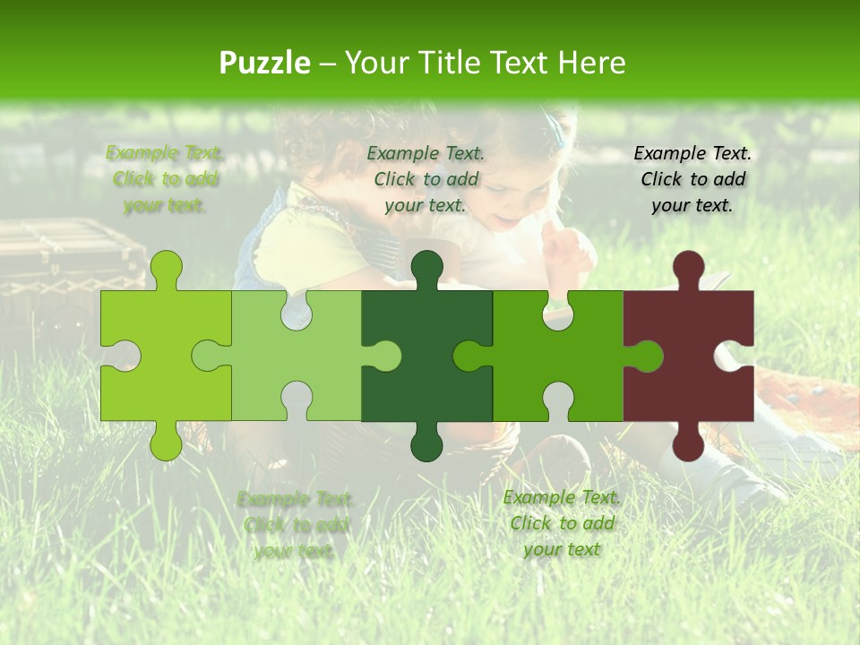 Two Children Reading A Book In The Grass PowerPoint Template