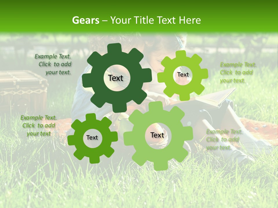 Two Children Reading A Book In The Grass PowerPoint Template