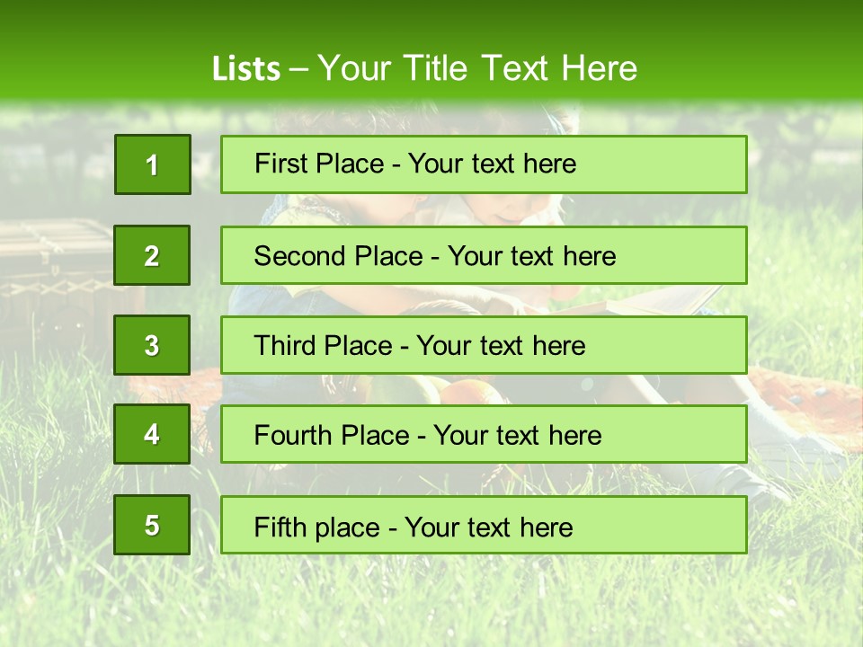 Two Children Reading A Book In The Grass PowerPoint Template