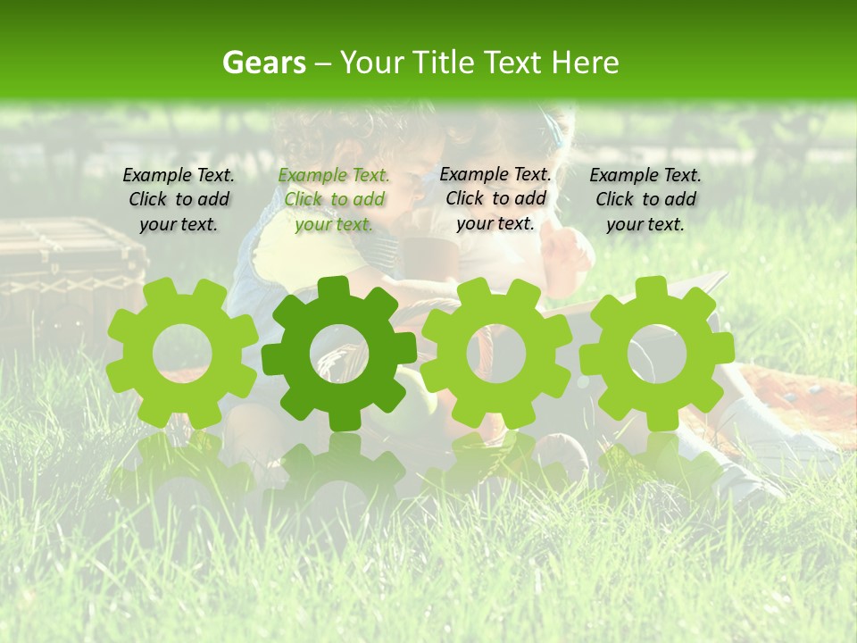 Two Children Reading A Book In The Grass PowerPoint Template