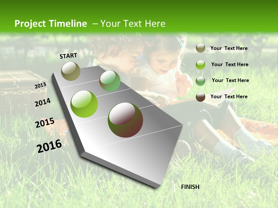 Two Children Reading A Book In The Grass PowerPoint Template
