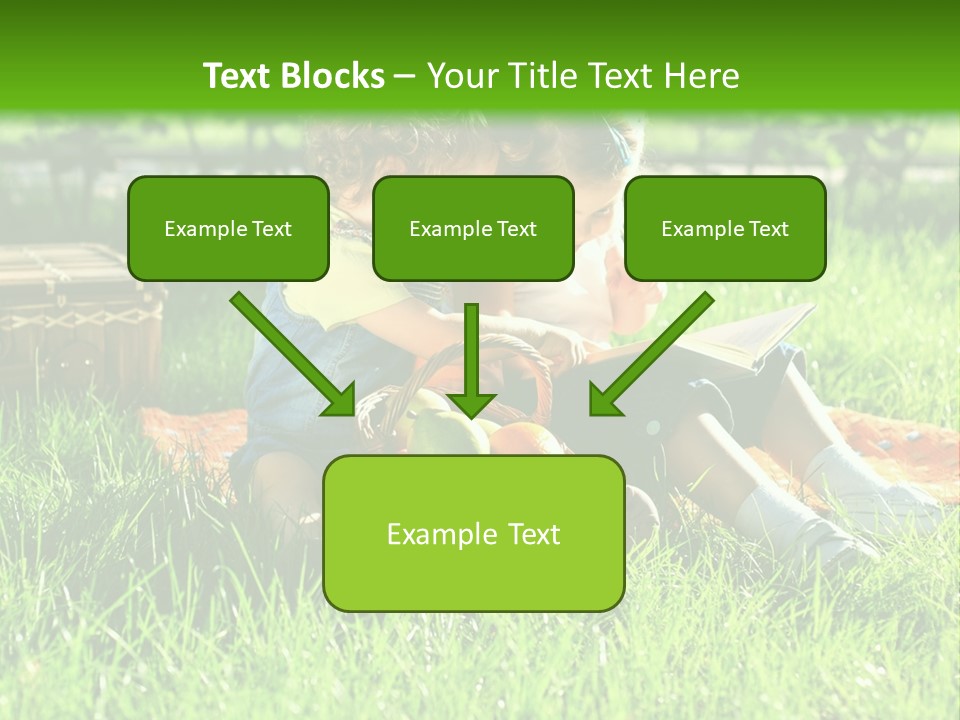 Two Children Reading A Book In The Grass PowerPoint Template