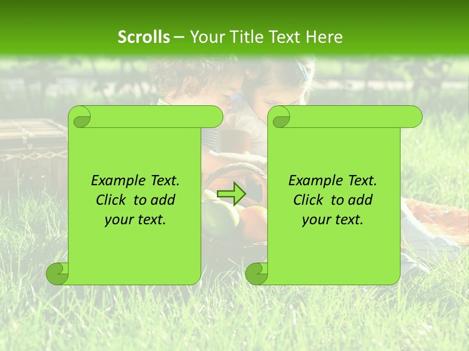 Two Children Reading A Book In The Grass PowerPoint Template