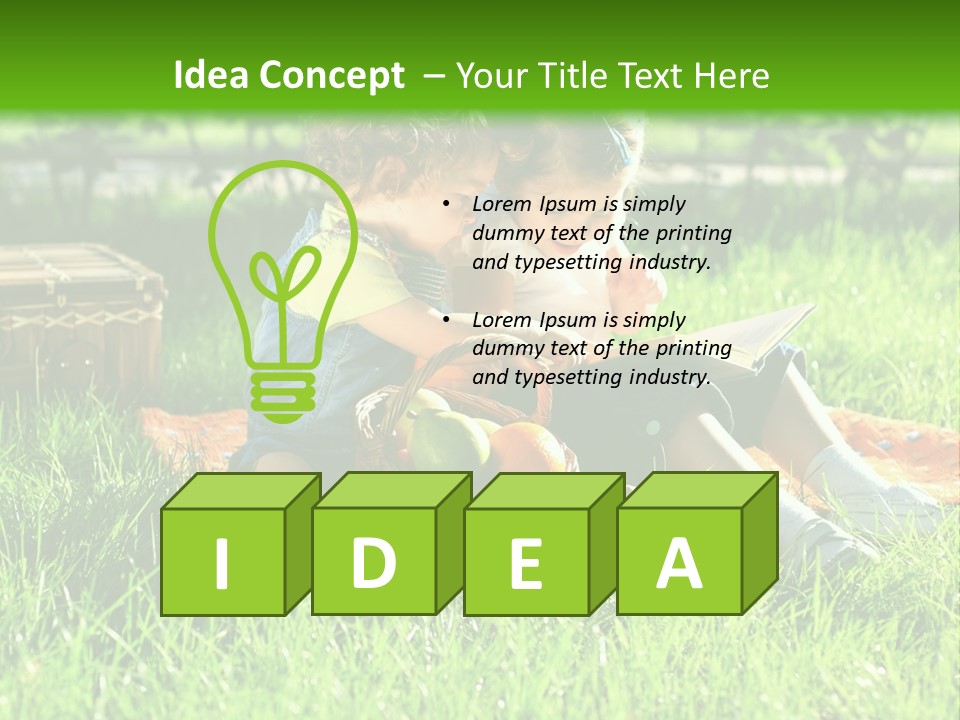 Two Children Reading A Book In The Grass PowerPoint Template