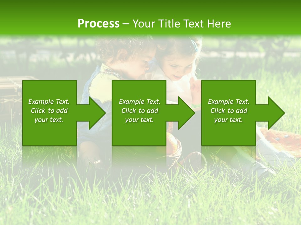 Two Children Reading A Book In The Grass PowerPoint Template