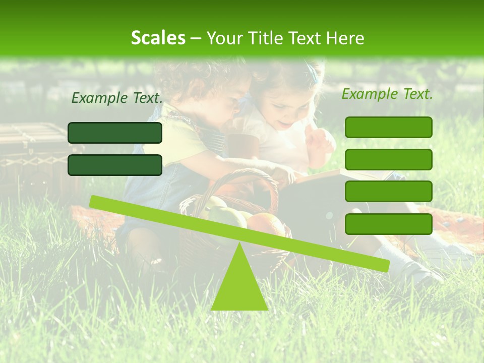Two Children Reading A Book In The Grass PowerPoint Template