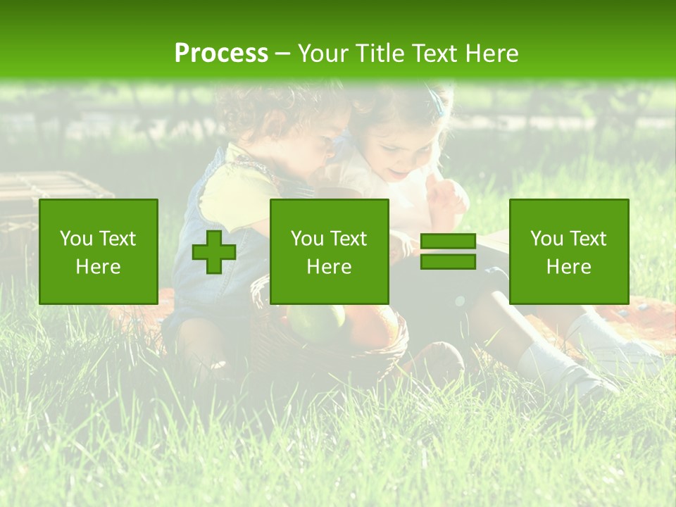 Two Children Reading A Book In The Grass PowerPoint Template