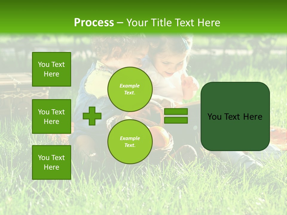 Two Children Reading A Book In The Grass PowerPoint Template