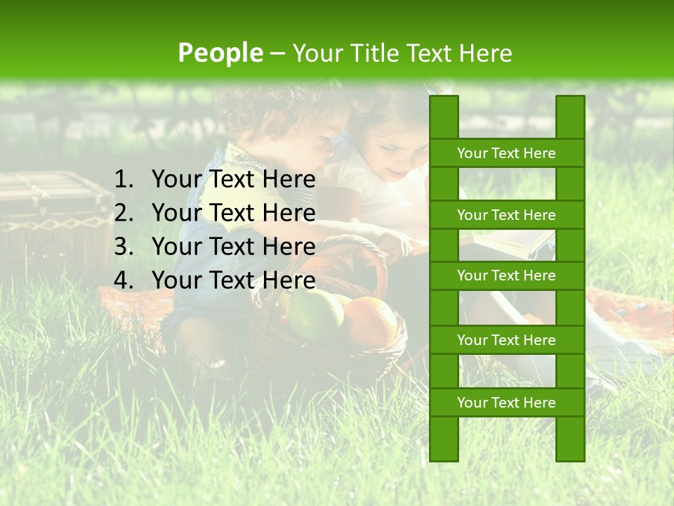 Two Children Reading A Book In The Grass PowerPoint Template