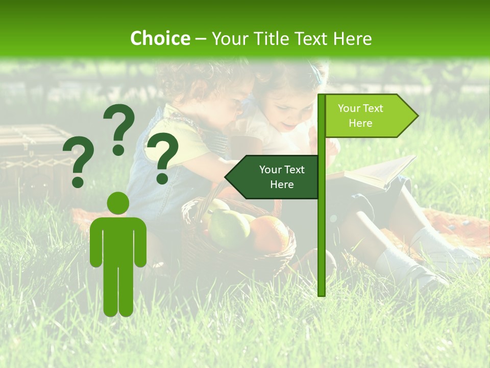 Two Children Reading A Book In The Grass PowerPoint Template