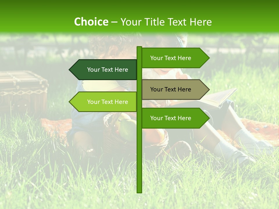 Two Children Reading A Book In The Grass PowerPoint Template