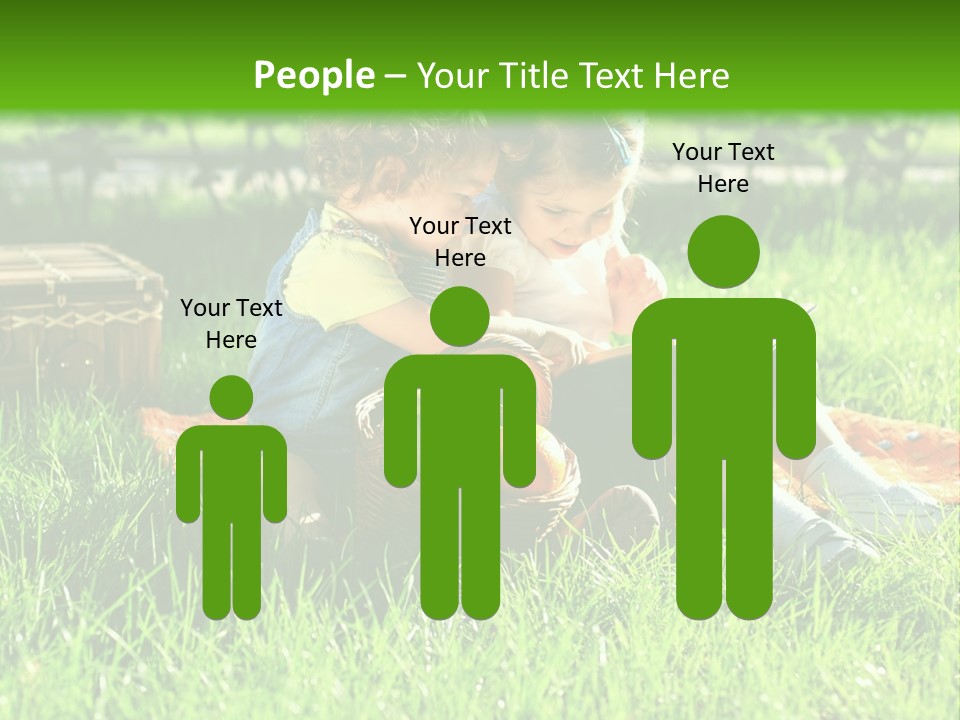 Two Children Reading A Book In The Grass PowerPoint Template