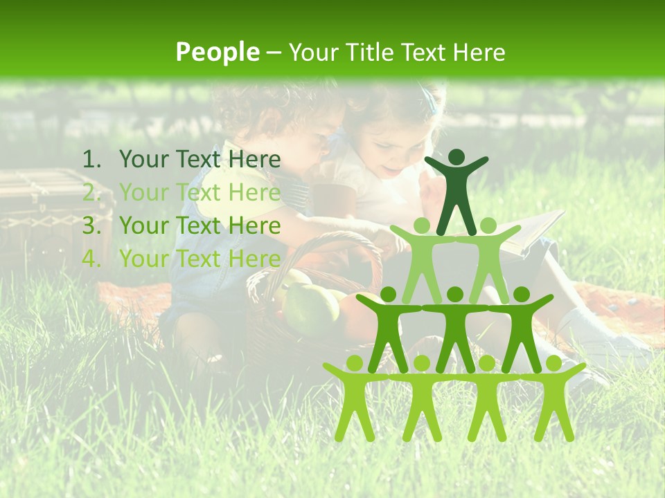 Two Children Reading A Book In The Grass PowerPoint Template