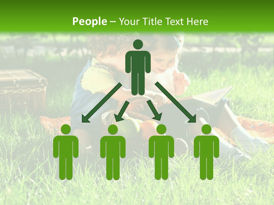 Two Children Reading A Book In The Grass PowerPoint Template