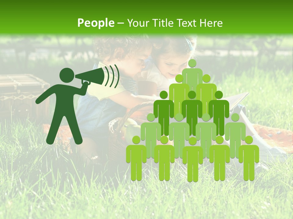 Two Children Reading A Book In The Grass PowerPoint Template
