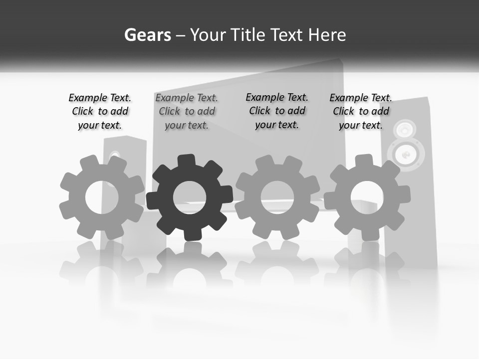 A Computer Monitor And Speakers On A Table PowerPoint Template