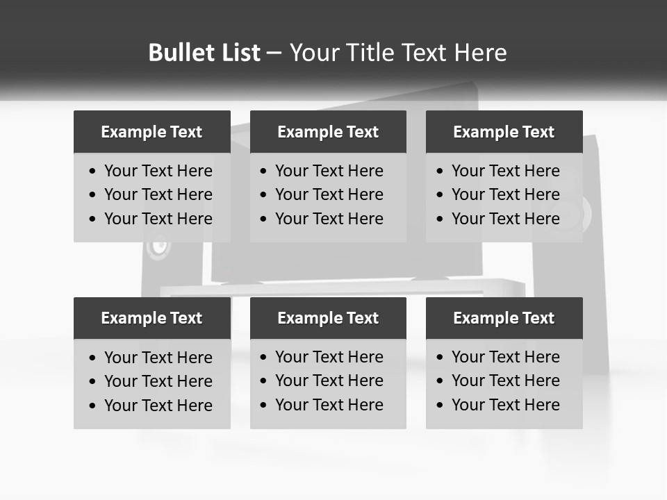 A Computer Monitor And Speakers On A Table PowerPoint Template